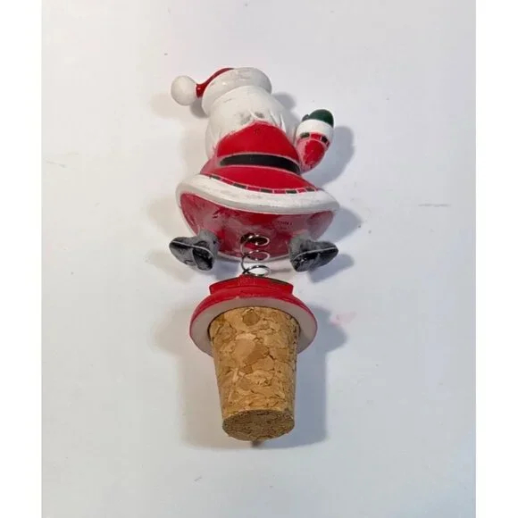 Santa Claus Wine Bottle Stopper Spring Design Cork Base 4" - Picture 6 of 6